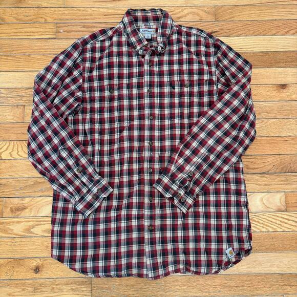 Y2K Carhartt Button Down‎ Red Plaid Cotton Flannel Shirt Size Large Tall - Picture 1 of 6